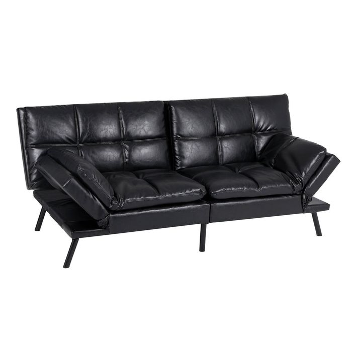 Levede Convertible PU Leather 3-Seater Sofa Bed - Black
