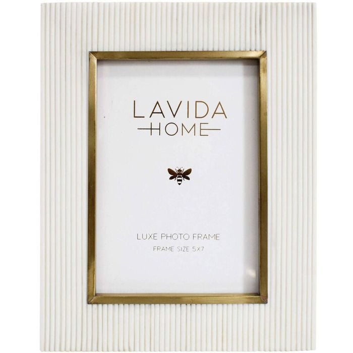 LVD 5x7 Photo Frame Brass Edge Picture Display White