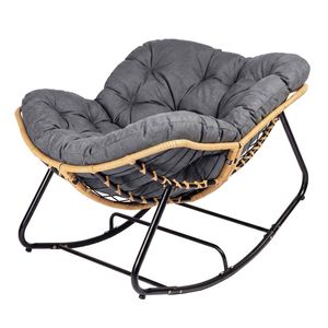 Levede Rocking Chair with Thick Cushion PE Rattan Silent Strip Indoor Patio Grey