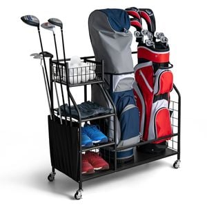 Costway Golf Metal Storage Rack Organizer w/Wheels Black