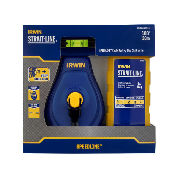Irwin Strait-Line Speedline 30m Chalk Reel with Blue Chalk and Line Level