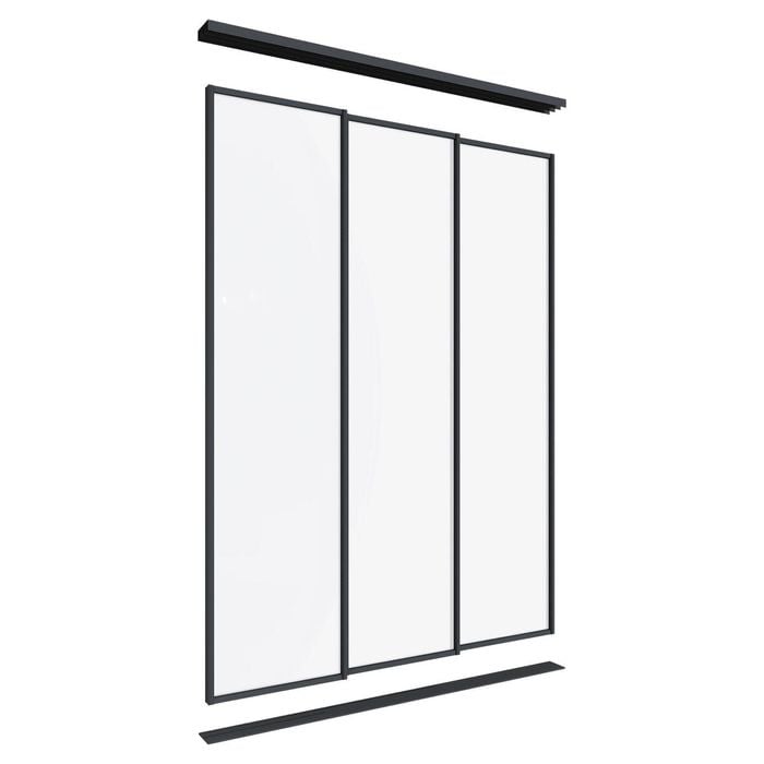 Lugna 2400 x 1800mm Black Optiglass Panels Wardrobe Triple Sliding Doors