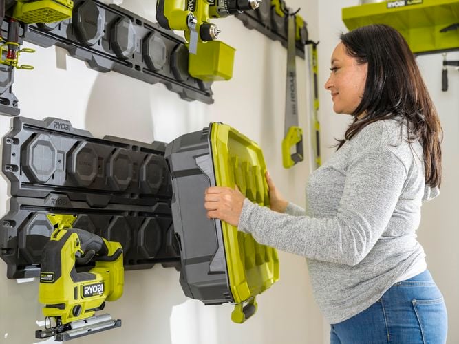 Toolbox being attached to LINK wall rail system.