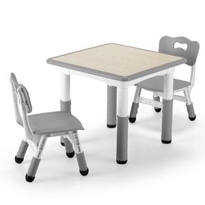 Playpals kids table chairs set height adjustable graffiti desk 60x60cm grey
