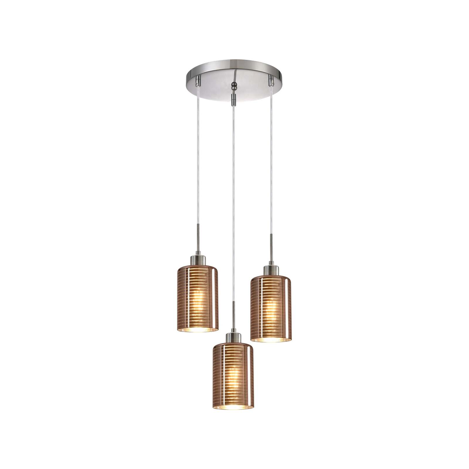 CLA Lighting ESPEJO2 Interior Iron & Rose Gold Glass with Line Effect Oblong Pendant Light- 3 lits Round product image