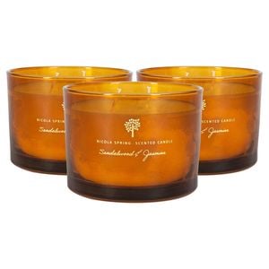 3x Scented Candles - 350g - Sandalwood & Jasmine - Double Wick Glass Jars Relaxing Sweet Creamy Fragrance Long Burn
