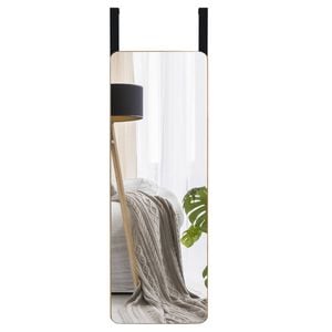 Costway Wall/door Hanging Mirror Curved Edge Bamboo Dressing Mirror