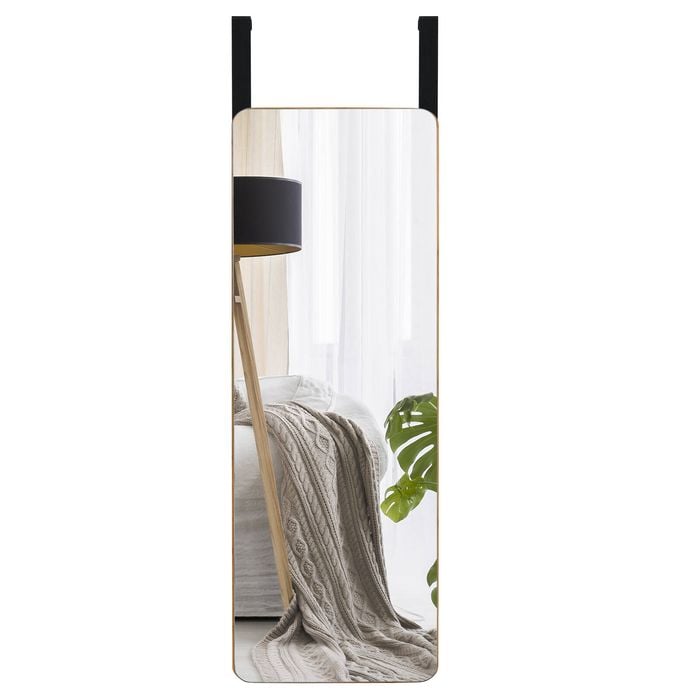 Costway Wall/door Hanging Mirror Curved Edge Bamboo Dressing Mirror