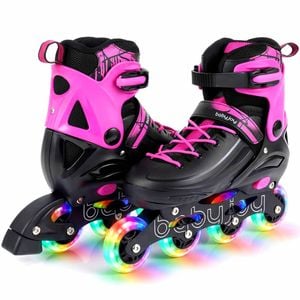 Costway 4-size Kid Roller Skates Inline Skating Shoes Lightup 9-14 Pink