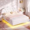 Advwin LED Floating Bed Frame with Adjustable Headboard and Storage Bags Double White