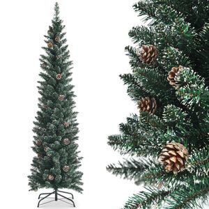 Costway 1.8M Slim Pencil Christmas Tree Pre-Decorated Xmas Tree Pine Cones