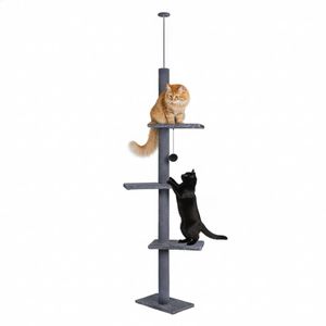 Carla Home Floor To Ceiling Cat Tree Tower With Adjustable Height 230-286cm For Indoor Cats (grey)