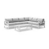 Kansas Outdoor Aluminium Corner Modular Lounge Set White With Coffee Table & Textured Olefin Grey Cushions
