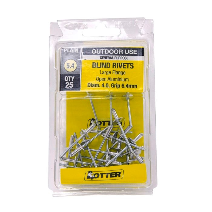 Otter 4.0 x 6.4mm Large Flange Aluminium Rivets - 25 Pack