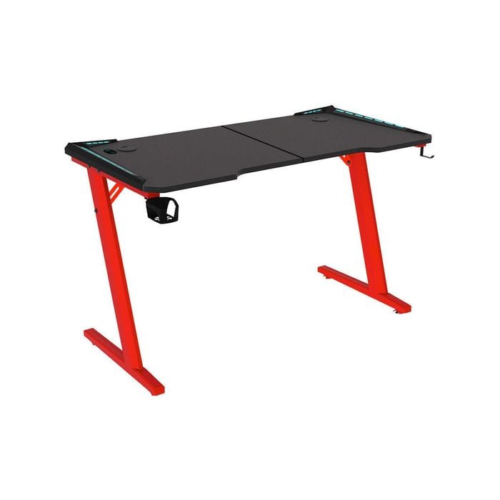 Odyssey8 1.4m Gaming Desk Office Table Desktop with LED light & Effects - Dual Panel Red
