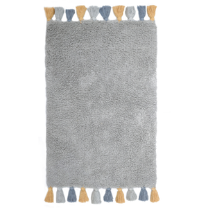 Yarra Textiles Grey Tufted Bath Mat with Tassels  100% Cotton 60 cm x 90 cm, 1700 gsm+