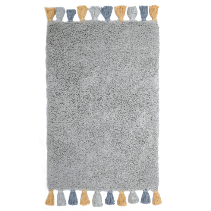 Yarra Textiles Grey Tufted Bath Mat with Tassels  100% Cotton 60 cm x 90 cm, 1700 gsm+
