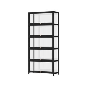 Oikiture Display Cabinet Bamboo Storage 5-Tier Shelves Clear Black