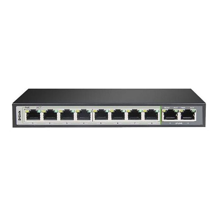 D-Link DGS-F1010P-E 10-Port Gigabit PoE Switch With 8 Long Reach PoE Ports and 2 Uplink Ports