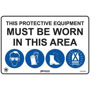 Pinnacle 800 x 600mm Metal Eye/Hand/Footwear/Hivis Combination Mandatory Area Sign 