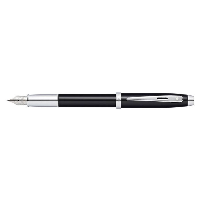 Sheaffer 100 Fountain Pen Office Stationery Med Nib Lacquer/Chrome Plate BLK