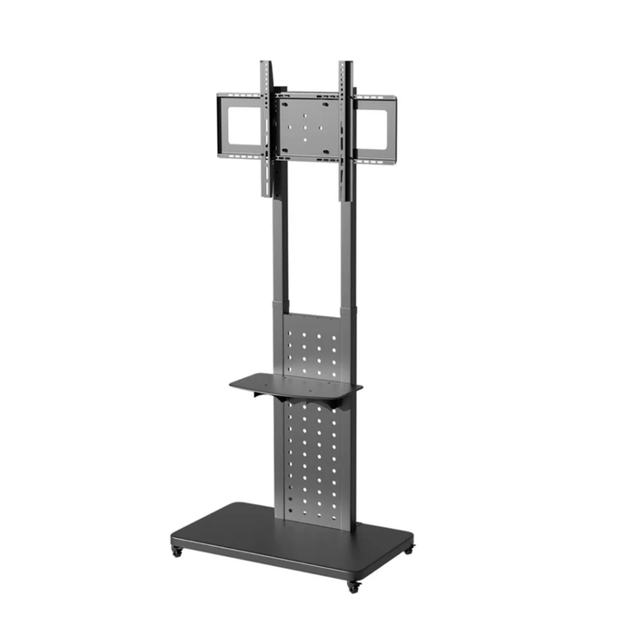 P&P Black Rolling Floor TV Stand for 32–65 Inch Screens with Adjustable Shelf & Wheels