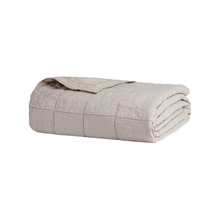 French Flax Linen Quilted Coverlet - Queen/King