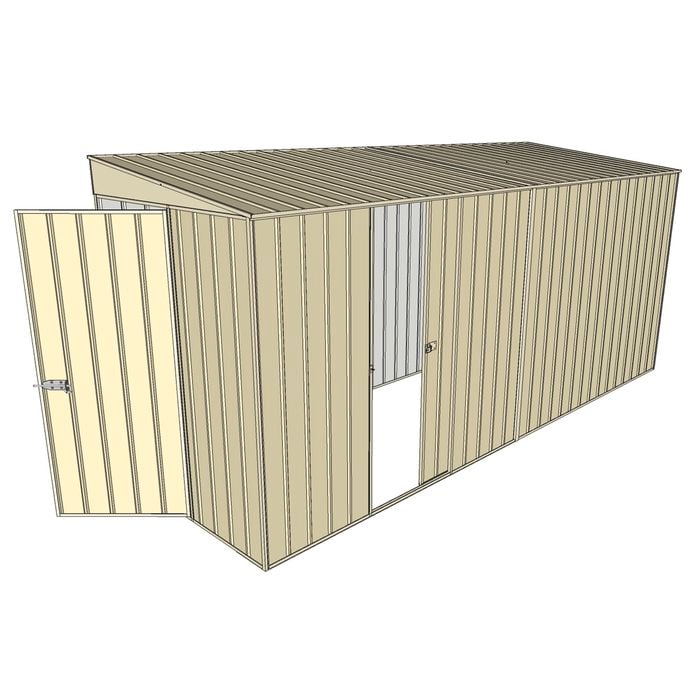 Build-a-Shed 1.5 x 4.5 x 2.0m Tunnel Shed Tunnel Hinged Door +1 Sliding Side Door - Cream