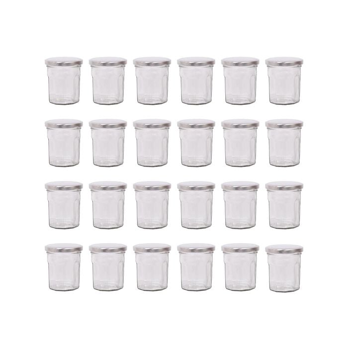 Argon Tableware 150ml Glass Jam Jars With Airtight Silver Lids - Set Of 24 Empty Screw Top Kitchen Storage Preserving Jar