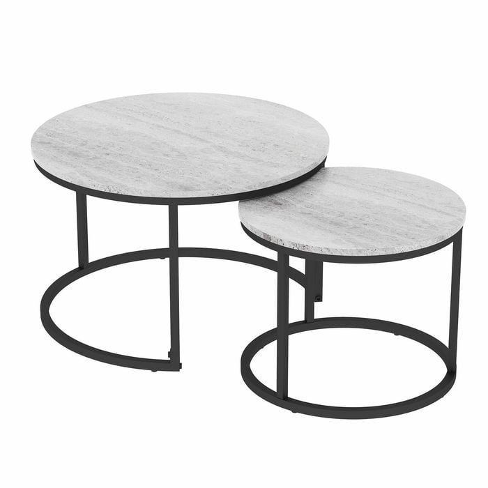 Advwin Nesting Coffee Table Marble Finish 70 & 50cm Round Grey