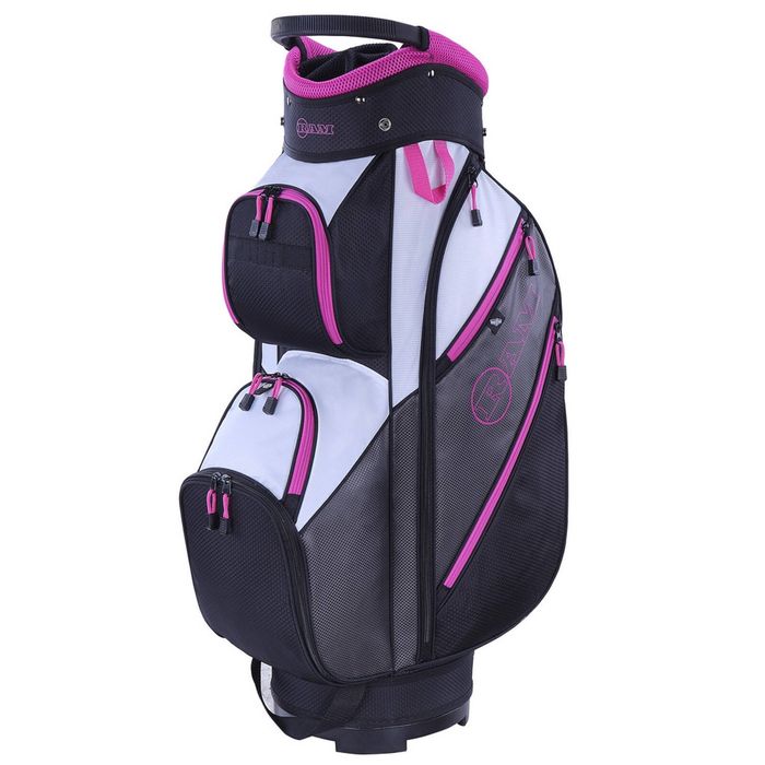 Ram Golf Lightweight Ladies Cart Bag with 14 Way Dividers Top Grey/Pink