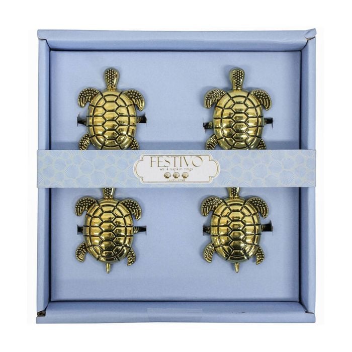 4pc Metal 16cm Napkin Rings Dinner/Party Dining Tablecloth Holder Turtles Gold