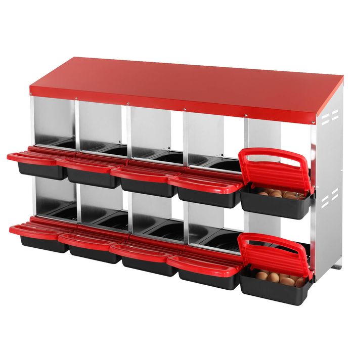 Vevor 10 Compartment Chicken Nest Box Red with Inclined Nesting Boxes
