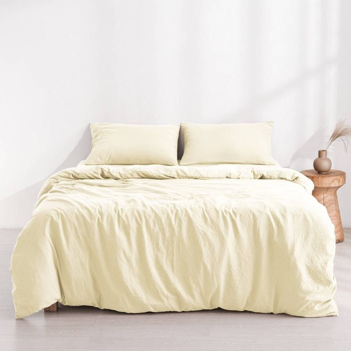 Dreamaker Superfine Washed Microfibre Quilt Cover Set Natural Queen Bed