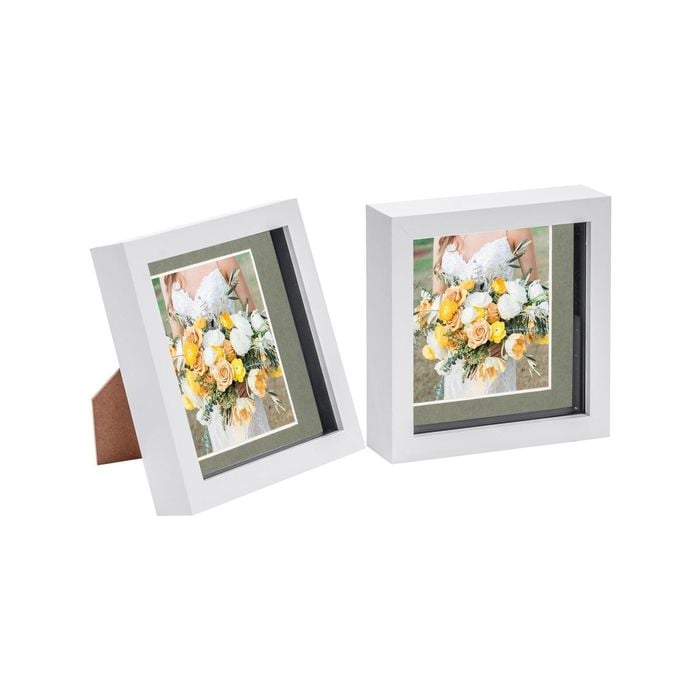 Nicola Spring 2 Piece 6 x 6 3D Shadow Box Photo Frame Set - Craft Display Picture Frame with 4 x 4 Mount - White