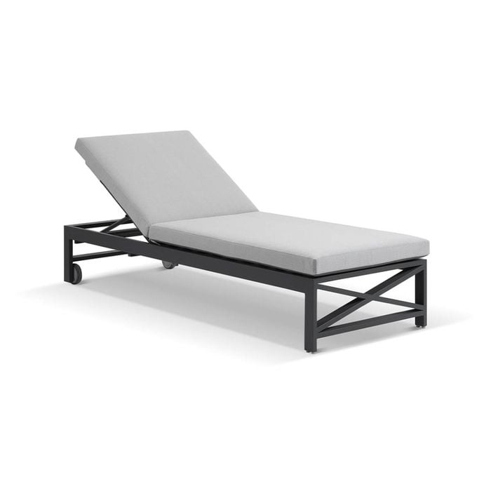 Kansas Outdoor Aluminium Sun Lounge On Wheels Charcoal & Textured Olefin Grey Cushions