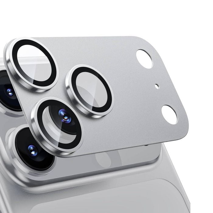 Iphone 17 Pro Max Camera Lens Protector, Military Grade Aluminum Alloy & Tempered Glass, Silver Titanium