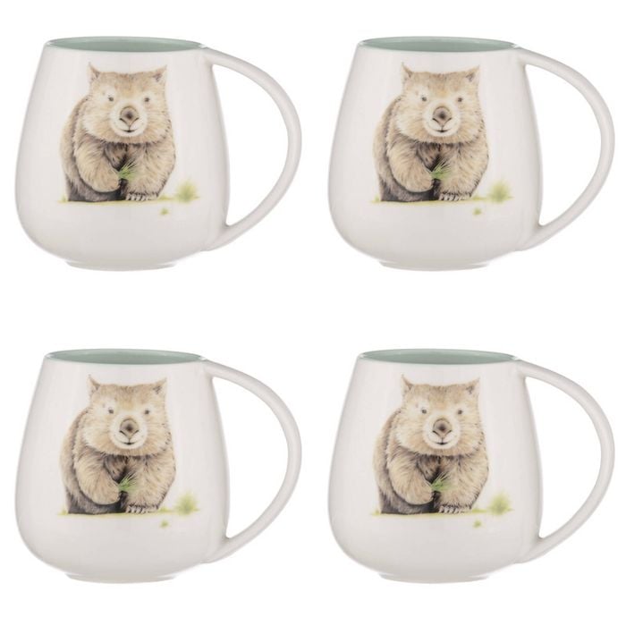 4PK Ashdene Bush Buddies Wombat Snuggle 500ml Mug - White