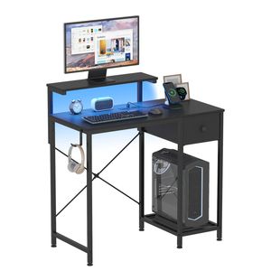 Advwin 85cm LED Gaming Desk w/ Adjustable Monitor Stand & Power Outlets Black