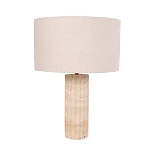 Cla Lighting Sagitta Oblong Table Lamp Beige Travertine Base Cream Fabric Shade Large