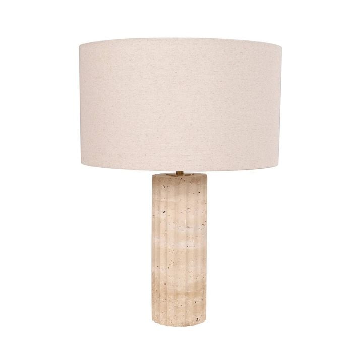 Cla Lighting Sagitta Oblong Table Lamp Beige Travertine Base Cream Fabric Shade Large