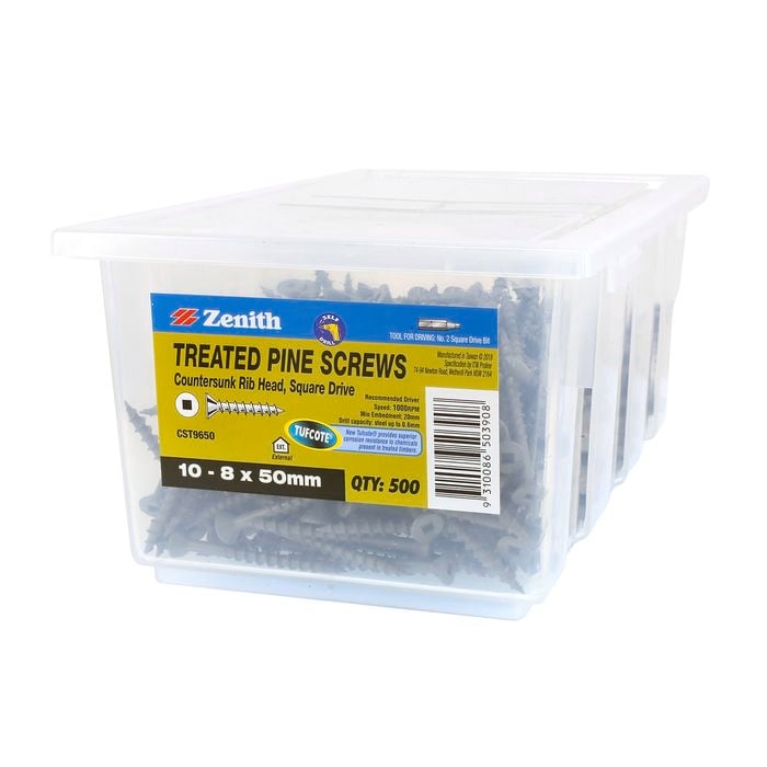 Zenith 10-8 x 50mm Tufcote® Countersunk Rib Head Treated Pine Screws - 500 Pack