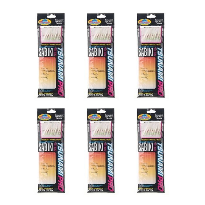 6x Tsunami 8 Red Hook Sabiki Rig - Iridescent Glo Head Flash and Beads Size 10