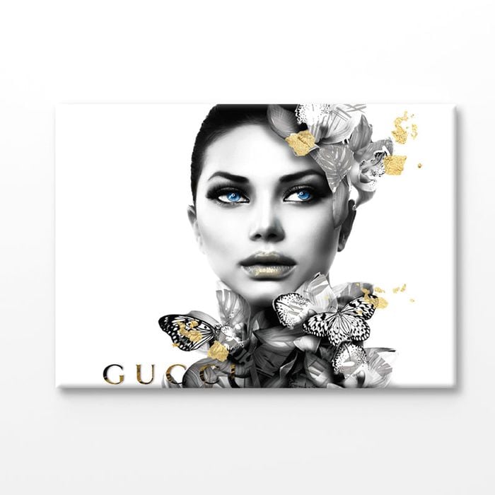 Black and White Fashion Girl Print 100% Australian Made 180x120cm (Stretched Canvas)
