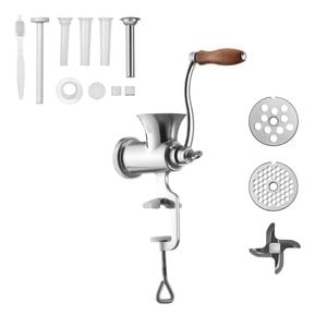 Vevor Manual Meat Grinder Silver 304 Stainless Steel With 2 Cutting Plates 4 Sausage Tubes