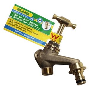 FIX-A-TAP 13mm Brass Lead-Free T-Handle Angled Garden Tap 'N' Snap