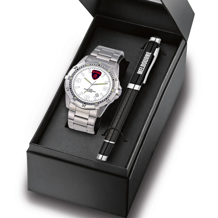 AFL Watch & Pen Gift Set - Melbourne Demons - Stainless Steel