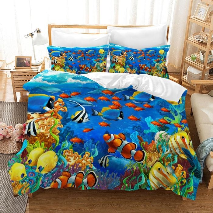 3D Blue Seabed Ocean Fish Quilt Cover Set Bedding Set Pillowcases 61