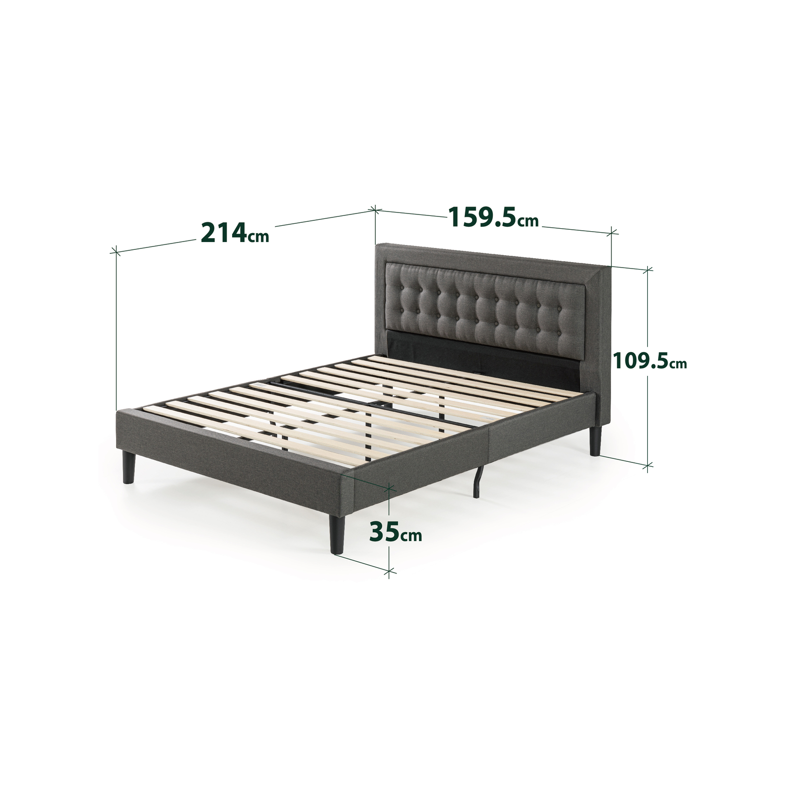 Zinus Queen Fabric Tufted Bed Frame Dark Grey Bunnings Australia