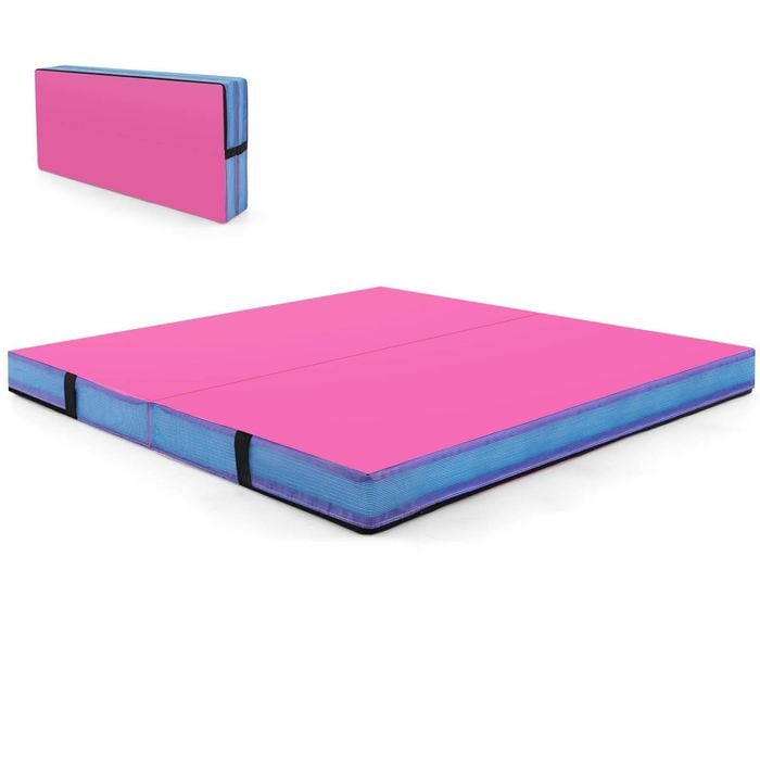 Costway Folding Gymnastic Mat Thick Yoga Mat Waterproof Pu Leather Mat Magenta